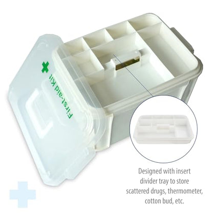 Deke Home - Portable First Aid & Medicine Organizer Box with Handle – Plastic Family Medical Storage Kit for Travel, Car, Home, Camping, Office + Pill Cutter