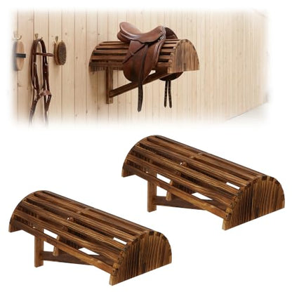 lukar 2 Pack Wood Saddle Rack Wall Mounted, 23.6 x11.8 x13.4 inch | Heavy Duty Horse Saddle Storage Rack for English Western Saddles, Displaying Horse Supplies Accessories at Tack Room