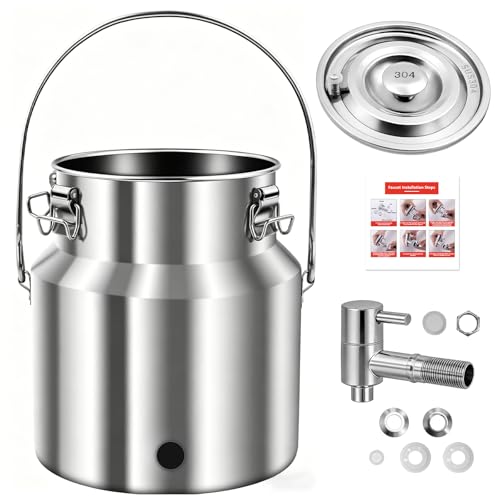 304 Stainless Steel Water Dispenser with Faucet, Thickened Milk Can with Handle, Sealing Ring and Instruction Manual, 5L Stainless Steel Water Jug for Milk, Water, Tea, Juice and Beverage Storage - size: 5L