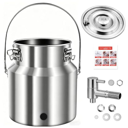 304 Stainless Steel Water Dispenser with Faucet, Thickened Milk Can with Handle, Sealing Ring and Instruction Manual, 5L Stainless Steel Water Jug for Milk, Water, Tea, Juice and Beverage Storage - size: 5L