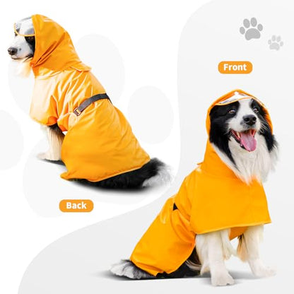 Dog Raincoat,Dog Rain Jacket Poncho with Hood and Leash Hole(Yellow,L) | Windproof,Waterproof,Leash Loop,Adjustable - color: Neon Yellow, size: L(16-22lbs)
