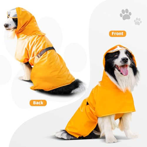 Dog Raincoat,Dog Rain Jacket Poncho with Hood and Leash Hole(Yellow,M) | Windproof,Waterproof,Leash Loop,Adjustable - color: Neon Yellow, size: M(11-16lbs)