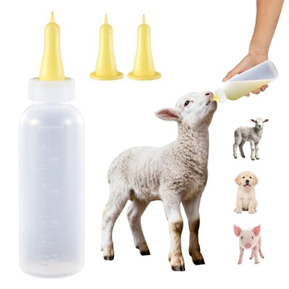 Baby Goat Bottle for Feeding Baby Goats, Lamb Bottle with Goat Nipples, Puppy Bottle Feeder for Newborn Livestock, 450ml 3-Pack Yellow Silicone Lamb Feeding Nipple