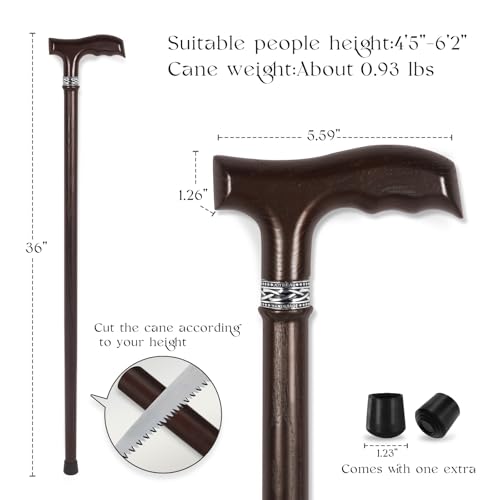 Wooden Walking Cane for Men, Ergonomic Handcrafted Cane, Ash Wood - color: Cane-A Walnut