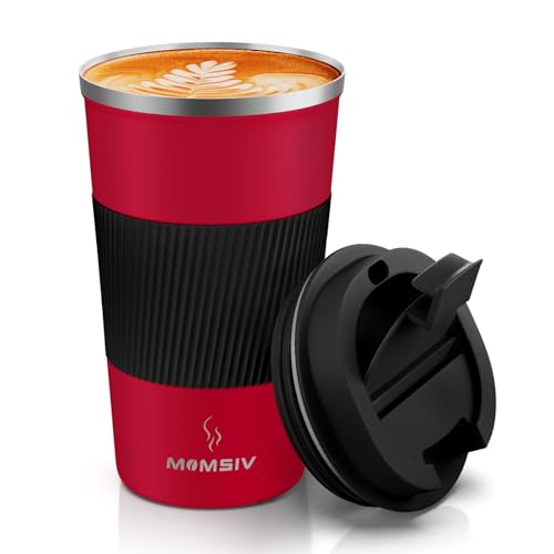 MOMSIV 17oz Travel Coffee Mug, Insulated Coffee Cup with Leakproof Lid - color: B-Dark Red-17oz