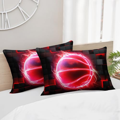 HOSIMA Kids Basketball Fitted Sheet Queen,1 Fitted Sheet+2 Pillowcases. - color: Black-e, size: Queen 61"*81"