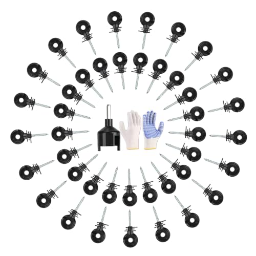 100PCS Electric Fence Insulators with Socket Tool and Gloves, Screw in Ring Clips Kit for Fence Wood Post, Fence Connectors Compatible with Electric Polywire or Steel and Aluminum Wire - Black - color: 101PCS