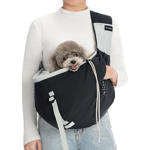 Dog Carrier Sling for Small to Medium Dogs & Cats – Hands-Free Pet Pouch Carrier, Breathable Sling for Walking, Hiking, Travel, Vet Visits - color: Black