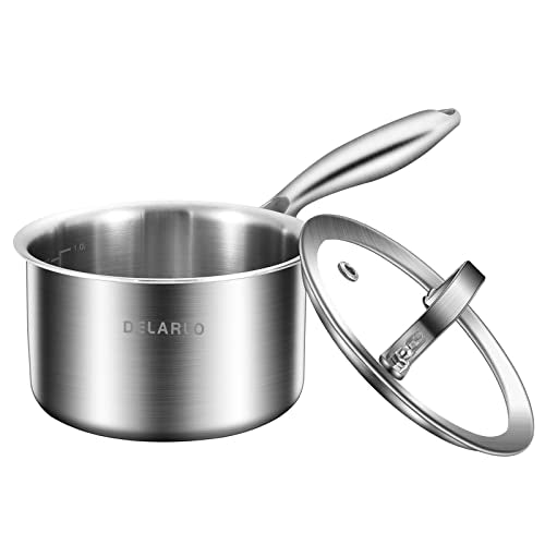 DELARLO Full-body Clad Tri-ply Stainless Steel 1 Quart Saucepan with Lid - color: Silver, size: 1.0QT