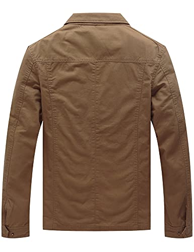 WenVen Men's Casual Canvas Cotton Military Lapel Jacket - color: Khaki, size: Small