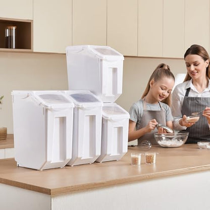 VEVOR Rice Storage Container, 3.5Gal/15Lx2 + 4.5Gal/20Lx2 Large Dog Food Dispenser Bin, Kitchen Ingredient Grain Cereal Bin, Pet food Containers with Wheels, 4 Measuring Cups, Airtight Lid, 4 Pack - size: 4.5 Gallon*2+3.5Gallon*2