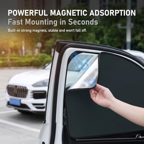 4 PCS Side Window Sun Shades, 100% Block Light Privacy Car Window Covers, Front/Rear Window Sun Protection for Heat Insulation, Fit for Breastfeeding, Taking a Nap, Changing Clothes (Silver)