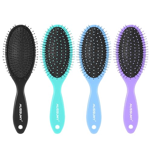4 Pack Detangling Hair Brush - Air Cushion Detangler Hairbrush with Ultra Soft Bristles for Effortless Tangle Removal - For Wet Dry Damaged Curly Hair for Women Men Boys Girls Adult Kids -Mixed Colors - color: Black+Green+Blue+Purple