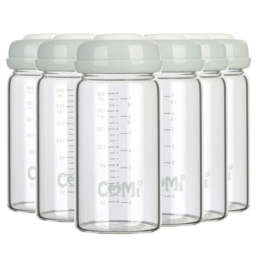 COMI Wide Neck Glass Breastmilk Collection n Storage Bottle, 8oz with Screw Ring Sealing Disk; Re-markable Sealing Disc. BPA Free, Fits Breast Pumps & Nipples (6 Gray Lids) - style: 240ml 6GRAY
