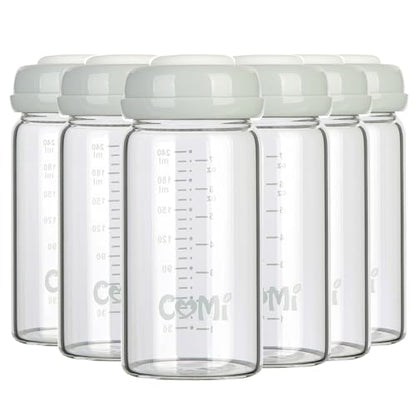 COMI Wide Neck Glass Breastmilk Collection n Storage Bottle, 8oz with Screw Ring Sealing Disk; Re-markable Sealing Disc. BPA Free, Fits Breast Pumps & Nipples (6 Gray Lids) - style: 240ml 6GRAY
