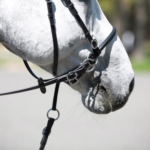 HORZE Genuine Leather Cross-Under Bitless Bridle | Includes Web Reins with Hand Stops - size: Pony