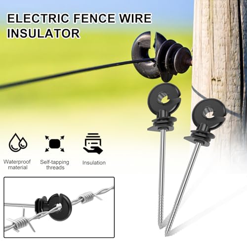 100 PCS 5.83 Inch Electric Fence Insulators, Screw in Ring Electric Wire Fence Post Insulator, Long Arm Wood Post Insulator for Tape Rope Electric Wire Animal Agricultural Garden Fence