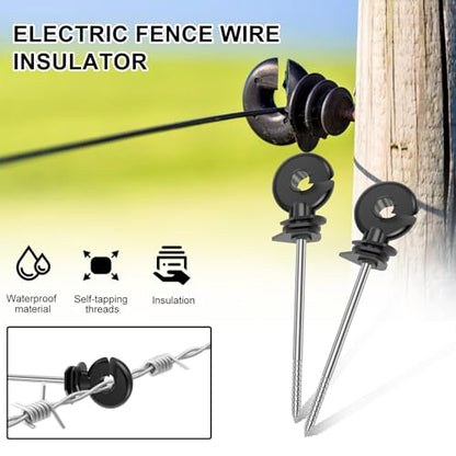 100 PCS 5.83 Inch Electric Fence Insulators, Screw in Ring Electric Wire Fence Post Insulator, Long Arm Wood Post Insulator for Tape Rope Electric Wire Animal Agricultural Garden Fence