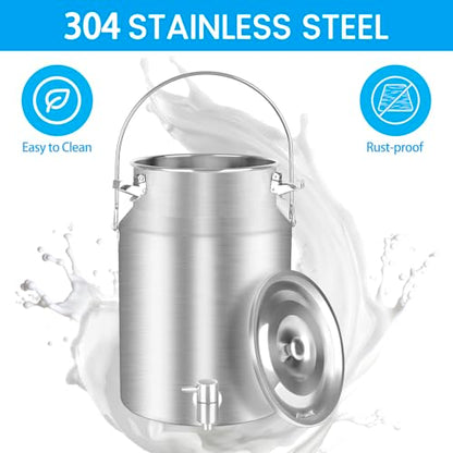 304 Stainless Steel 10 Liter Milk Can Milk Bucket Wine Pail Bucket with Spigot 2.64 Gallon Milk Can Tote Jug with Sealed Lid Heavy Duty for Milk and Wine