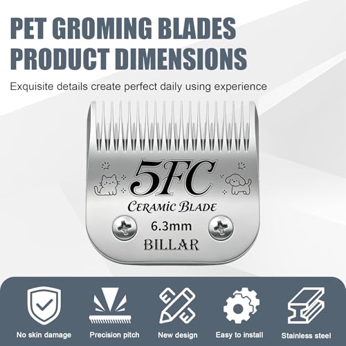 BILLAR 2Pack 5FC Detachable Pet Dog Grooming Ceramic Blades,Compatible with Andis,Oster A5,Wahl KM-10 Series,Size 5FC Blade 1/4-Inch 6.3MM Cut Length - size: 5FC-2PAC