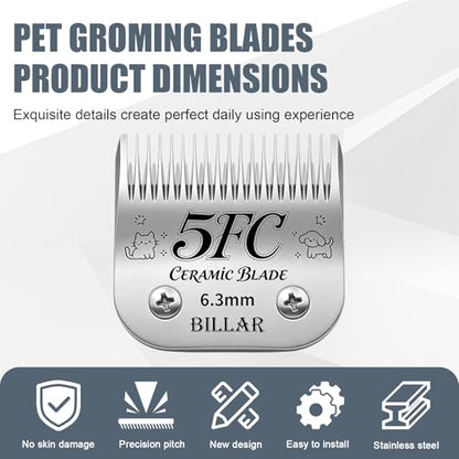 BILLAR 2Pack 5FC Detachable Pet Dog Grooming Ceramic Blades,Compatible with Andis,Oster A5,Wahl KM-10 Series,Size 5FC Blade 1/4-Inch 6.3MM Cut Length - size: 5FC-2PAC