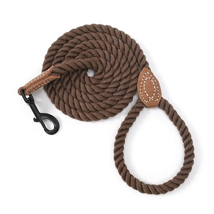 Mile High Life Dog Leash Braided Cotton Rope with Leather-Reinforced Ends - color: Dark Brown, size: 72 Inch-1/3"