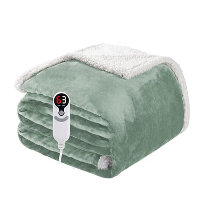 Soypipo Electric Heated Blanket 72"x84", 9 Heat Settings 10-Hour Auto-Off - color: 09-light Green, size: Full 72"x84"