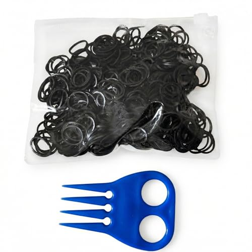 Horse Mane Braiding and banding Kit Mane/Tail Rubber Bands, Braid Aid Braiding Comb (Black Band/Blue Comb) - color: Black Band/Blue Comb
