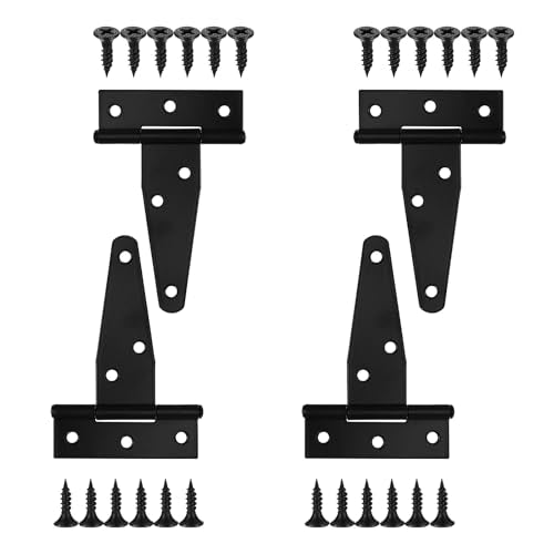 T Strap Hinges Heavy Duty, Shed Door Gate Hinges(Black) - size: 4 Pcs *3 inch