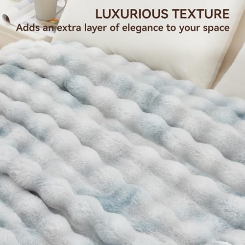 Anysay Faux Fur Throw Blanket, 1000GSM Fluffy Soft Bubble Blanket 50''*60'' - color: Blue, size: Throw
