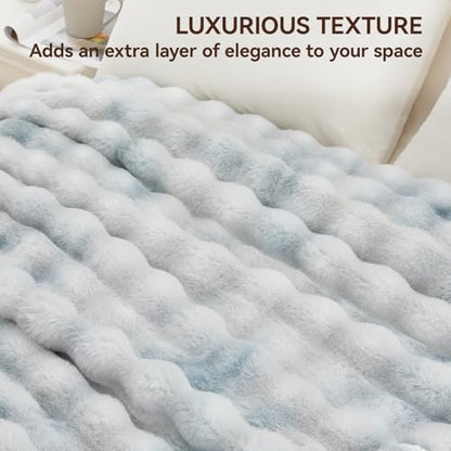 Anysay Faux Fur Throw Blanket, 1000GSM Fluffy Soft Bubble Blanket 60''*80'' - color: Blue, size: Twin
