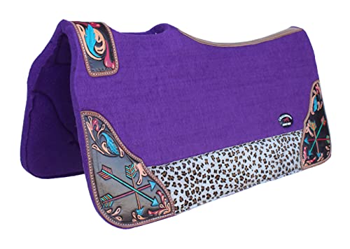 CHALLENGER Horse 32" x 30" Western Contoured Wool Felt Therapeutic Saddle Pad Black 39217 - color: Purple arrows/cheetah print