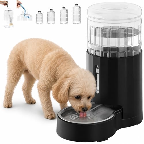CZPET Dog Water Bowl Dispenser 5L, Wider Mouth Gravity Refilling (Black) - color: Black, size: 5L