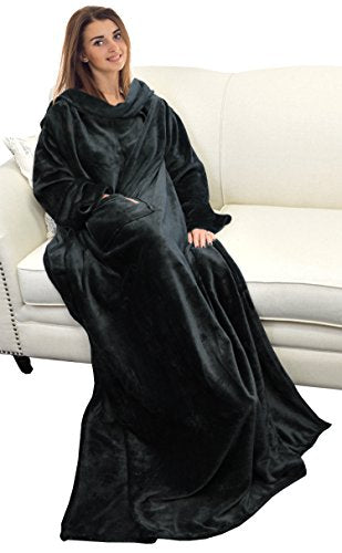 Catalonia Wearable Blanket with Sleeves for Women & Men, Fleece Wrap Throw - color: Black