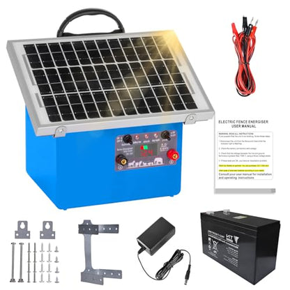 20 Miles Solar Electric Fence Charger,0.5 Joule Electric Fence Kit with 7.5W Solar Panel/7Ah Battery, IP65 Waterproof,Up to 9.5KV Output Portable Solar Fencer for Livestock Poultry