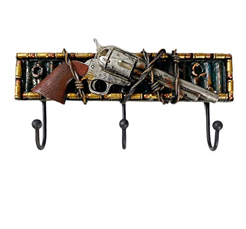 Urbalabs Western Rustic Barbwire Six Shooter Pistol Wall Hooks Coat or Key Holder Wall Hook Mounted Decorative for Hats, Coats, Towels, Mudroom, Rustic Western Decor - color: Barbwire Pistol 3 Hook