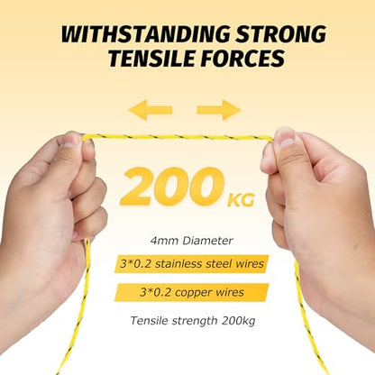 1312 Ft Electric Fence Polywire, 4 mm Highly Conductive 6 Strands, Yellow - color: Yellow