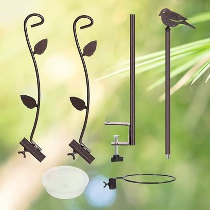 YINGYM Deck Bird Feeder Pole with Bird Bath, Two Adjustable Branches - size: 42 Inches without Squirrel Baffle