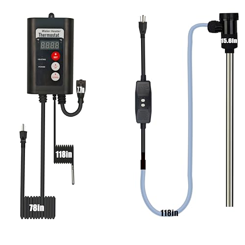 1500W Titanium Immersion Water Heater with Temp Control & GFCI – Submersible Electric Heater for Above-Ground Pool, Baptistry, Baptismal Pool, Spa, Bucke, Hot TubBathtub & Inflatable Pool