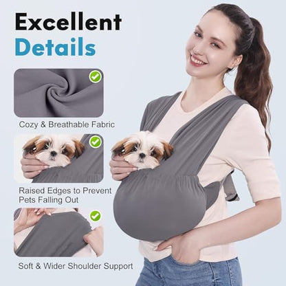 Supet Dog Sling Carrier for Small Pet, Adjustable Hands Free Front Backpack - color: Grey, size: Regular