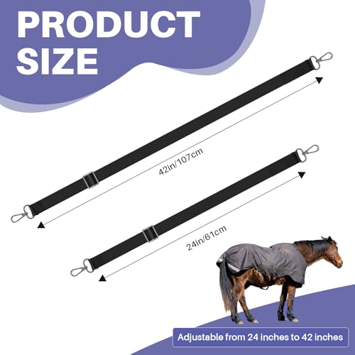 6 Packs Horse Blanket Leg Straps | Replacement Elastic Straps, Double Swivel Snaps, Adjustable Length 24 to 42 Inches