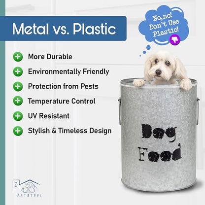 Large Dog 60lb Pet Food Storage Canister or Dog Bin with Scoop – Durable & Airtight for Freshnesss, Minimalist Design & Recyclable, Huge Large Metal Container - size: Large Dog 60lb
