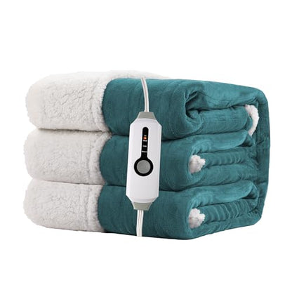 Electric Heated Blanket 62"x84" Twin Size-Teal Green | Safe All Night, Dual-Sided Microplush Sherpa for Bedroom Use, 4 Heat Settings & 10 Hours Auto Off, Machine Washable - color: 04-teal, size: Twin(62"x84")