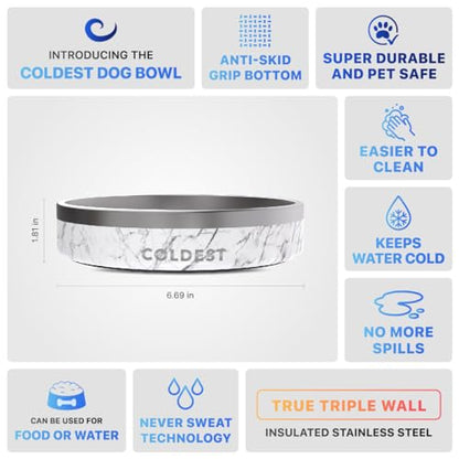 Coldest Dog Bowl - Anti Rust Metal, Non Slip, 3 Layers Insulated Stainless Steel Dog Bowls - Spill Proof & Heavy Duty - Water Bowl for Dogs, Cats & Pets, Dish Washer Safe (21 oz, Carrara Marble) - color: Carrara Marble, size: 21 oz
