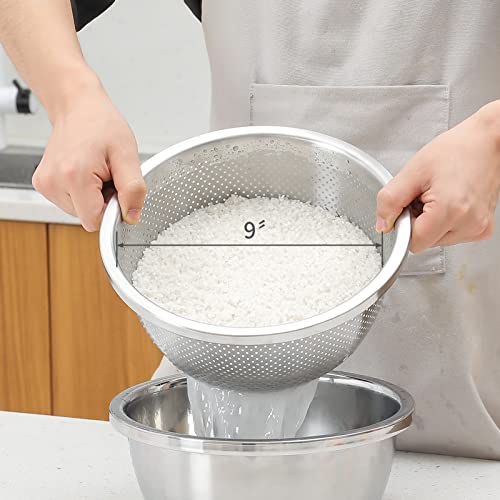 Paoli 304 Stainless Steel Fine Mesh Colander Set, 3.5QT Large Capacity Strainer with Mixing Bowl — Rinse Fruits, Veggies, Rice & Drain Pasta, Dishwasher Safe (2-Piece) - color: Primary Colors, size: 3.5qt