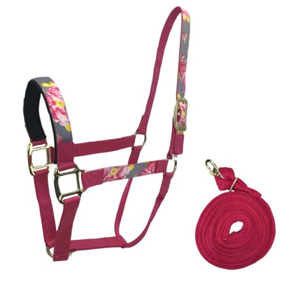 Patterned Nylon Horse Halters with Padded Noseband and Matching 10’ Soft Grip Lead Rope - 6 Month Warranty - color: Blue Aztec on Black Nylon