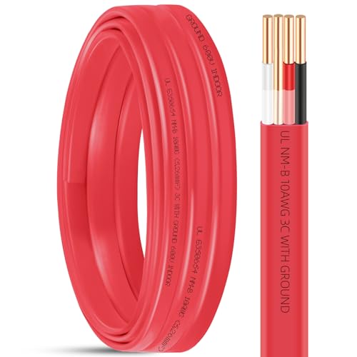 XMK NM-B 10/3 Wire with Ground,10 Gauge 3 Conductors Electrical Wire,15ft - size: 15ft, style: 10 AWG-3 Conductor w/ Ground
