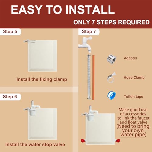 Chicken Waterer Float Valve Kit - Side Inlet, Compatible with Various Chicken Water Cups & Nipples, Includes Hole Opener, 4 Hose Clamps, Raw Tape, 1/2 to 3/4 Inch Adapter