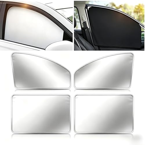 4 PCS Car Side Window Sun Shade, Sunproof Heat Insulation Car Window Shades, Portable Adsorption Front Rear Privacy Protection Cover, Universal for Most Vehicles (Silver) - color: Silver