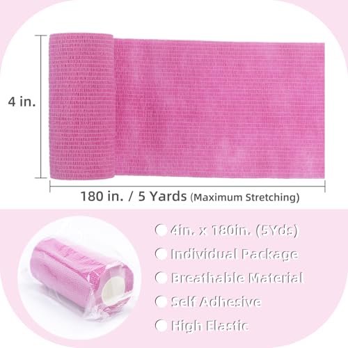 IndigoCase 3 Pack Self Adhesive Bandage Wrap 4 Inch x 5 yd Elastic Tape - color: Pink, size: 4 Inch - 3 Pack